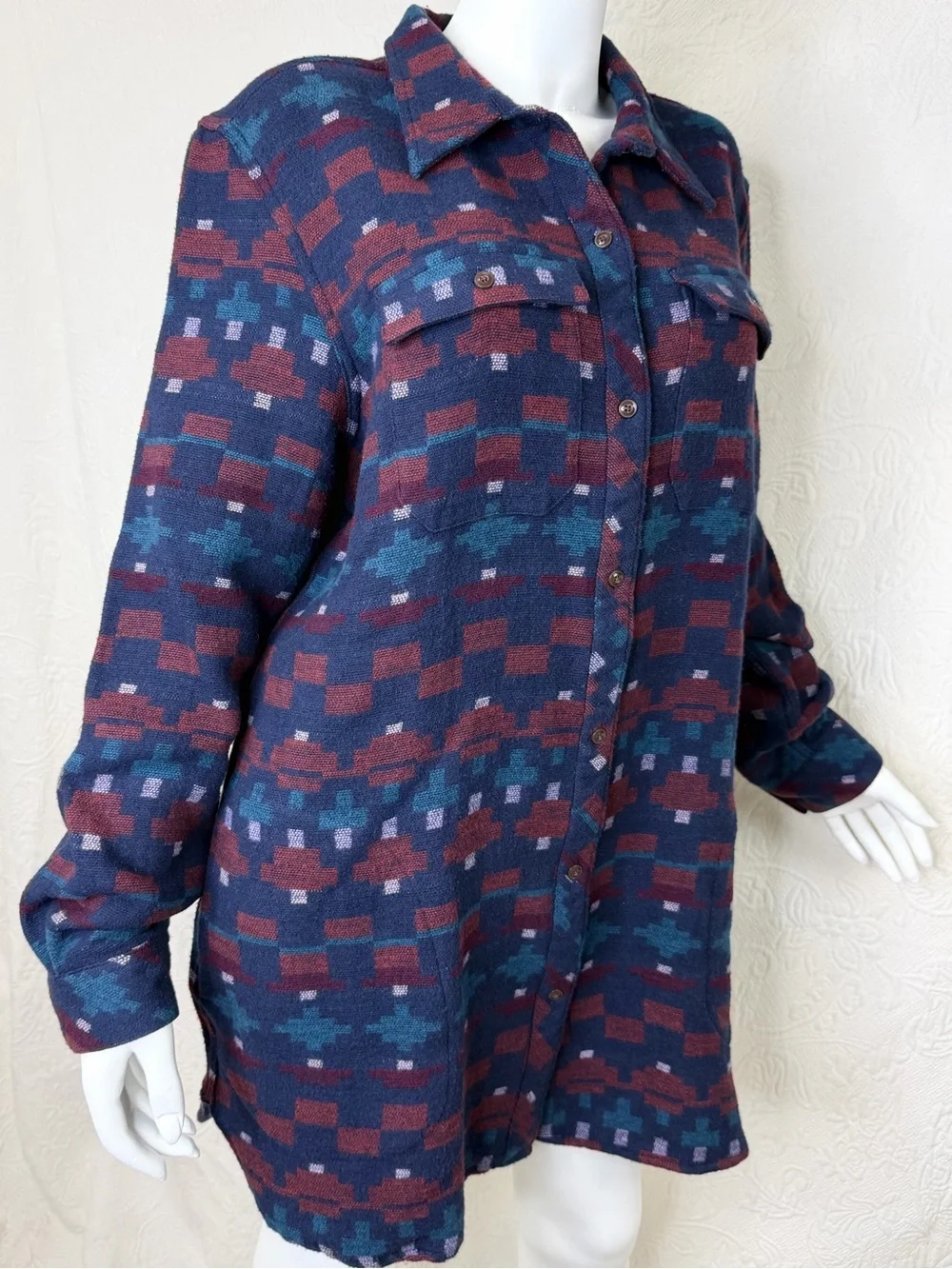 LL Bean Signature XL NWT Aztec Patterned Southwestern Chamois Tunic Shirt Jacket